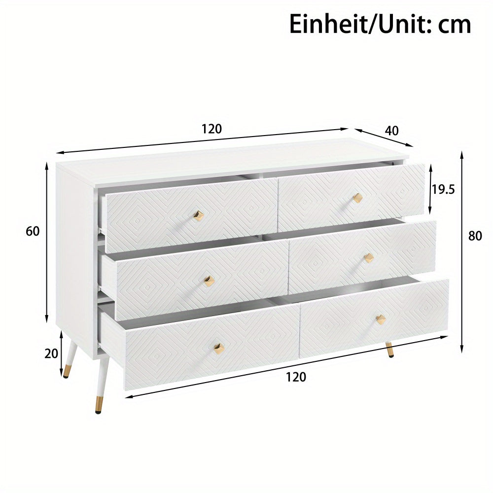 Ladeblok – Ladekast – Ladeblok Bureau – Rolcontainer – Ladekast Met Lades – 6 Lades – Wit Met Gouden Handgrepen – Direct Gebruiksklaar