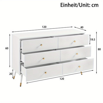 Ladeblok – Ladekast – Ladeblok Bureau – Rolcontainer – Ladekast Met Lades – 6 Lades – Wit Met Gouden Handgrepen – Direct Gebruiksklaar