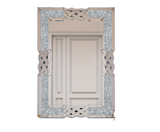 Grote Diamant Wandspiegel – Luxe Spiegel – Kristal Spiegel – Zilveren Spiegel – Rechthoekige Wandspiegel – 90x60 cm – Facetgeslepen Glas – Houten Frame