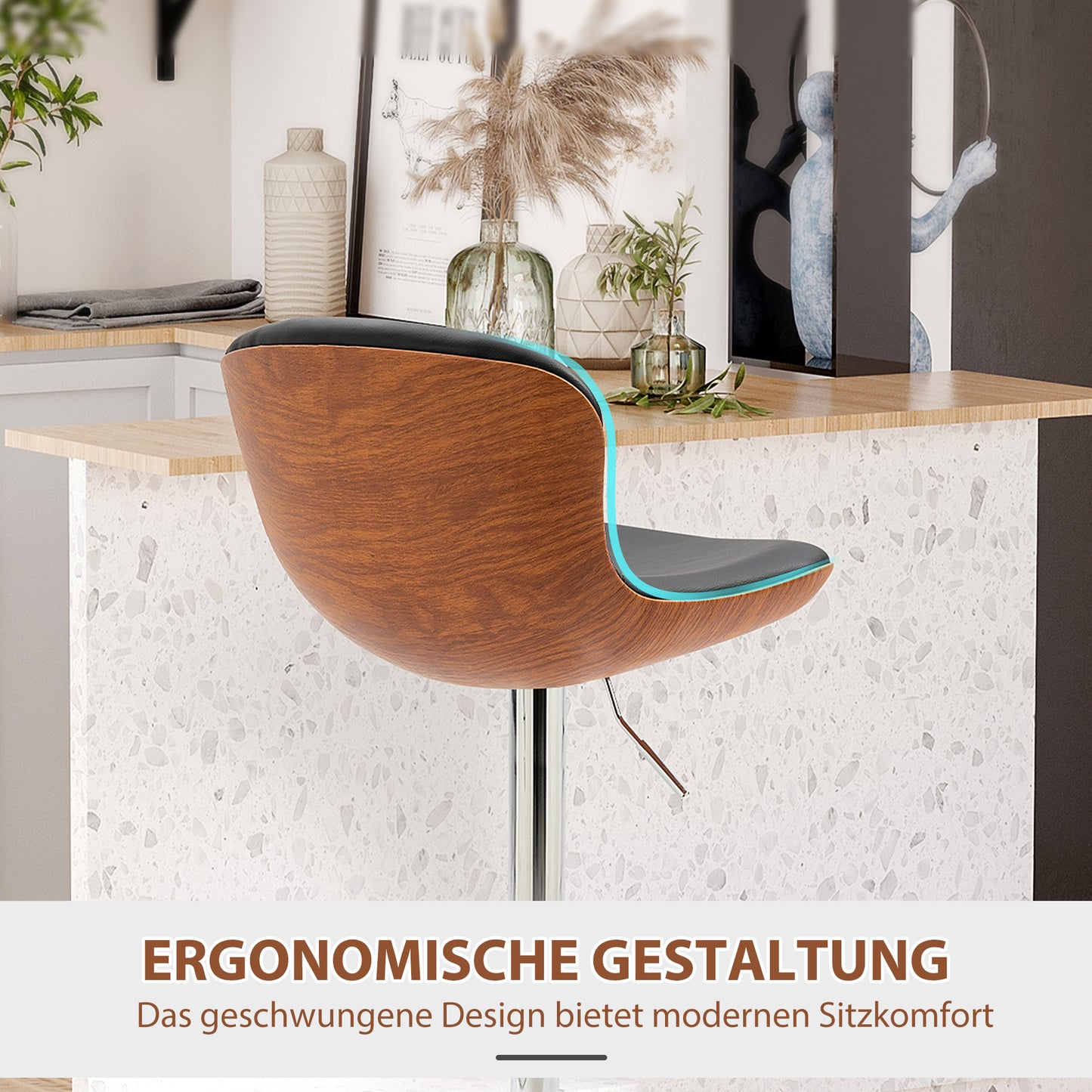 Barstoel – Barkruk – Barstoelkruk – Bistrostoel – Keukenkruk – Verstelbare Zithoogte 85-106 cm – Draaibare Zitting – Zwart Kunstleer Met Metaal