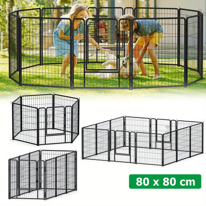 Hondenhek – Puppyren – Dierenhek – Veilige Afzetting – Traphekje – 12 Panelen – Inklapbaar – Met Deur – Metalen Frame – Versterkte Grondankers