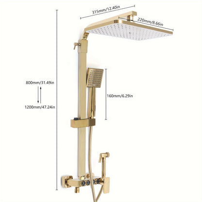 Douche Systeem – Douche Set – Complete Douche Set – Badkamer Douche – Regendouche – Gouden 4-in-1 Douche Systeem – 22,86x22,86 cm Regendouche – Messing Duurzaam