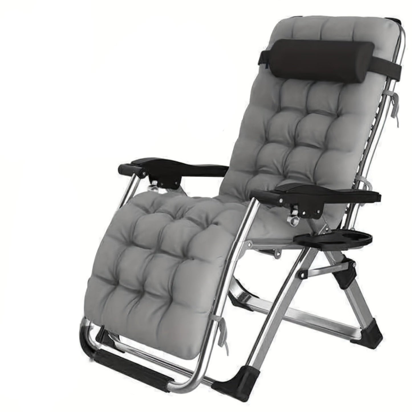 Inklapbare verstelbare ligstoel – loungestoel – tuinstoel – strandstoel – relaxstoel – met zacht katoenen kussen – stevig metalen frame – grijs
