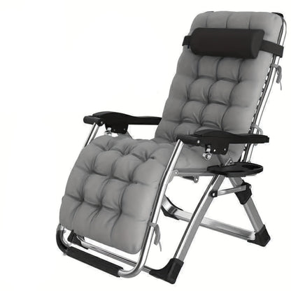 Inklapbare verstelbare ligstoel – loungestoel – tuinstoel – strandstoel – relaxstoel – met zacht katoenen kussen – stevig metalen frame – grijs