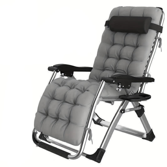 Inklapbare verstelbare ligstoel – loungestoel – tuinstoel – strandstoel – relaxstoel – met zacht katoenen kussen – stevig metalen frame – grijs