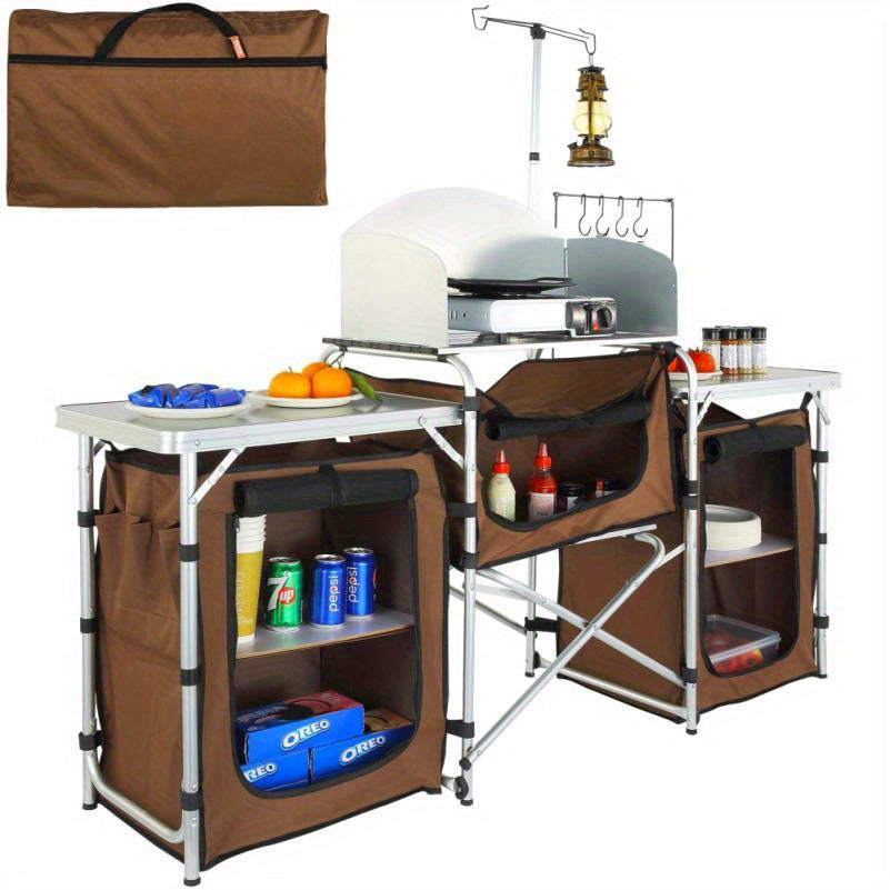 Multifunctionele Campingtafel – Opvouwbare Tafel – Buitenkeuken Tafel – Kampeertafel – 3 Kasten – Afneembaar Windscherm – Aluminium