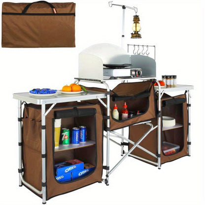 Multifunctionele Campingtafel – Opvouwbare Tafel – Buitenkeuken Tafel – Kampeertafel – 3 Kasten – Afneembaar Windscherm – Aluminium