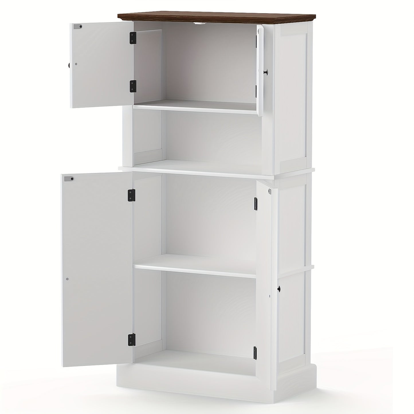 Hoge Bergkast Keukenkast – Opbergkast – Voorraadkast – Keukenkastje – Kast Met Blad – 128 cm Hoog – 4 Deuren Met Werkblad – Wit Met Tigerstripe Design