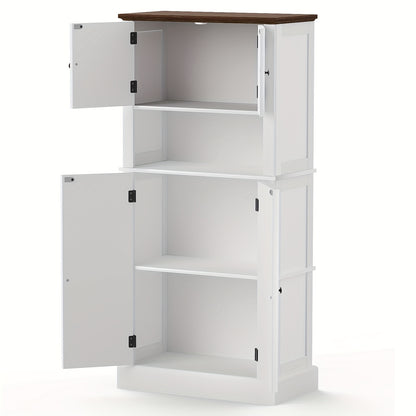 Hoge Bergkast Keukenkast – Opbergkast – Voorraadkast – Keukenkastje – Kast Met Blad – 128 cm Hoog – 4 Deuren Met Werkblad – Wit Met Tigerstripe Design