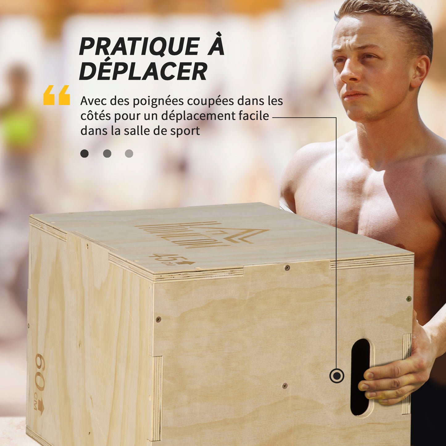 HOMCOM 3 in 1 Plyometric Box Jump Box Muscle Training Fitness & Crossfit Plyobox for Box Training 40/45/60 Cm Wooden - for Fitness Enthusiasts, Crossfit Trainers