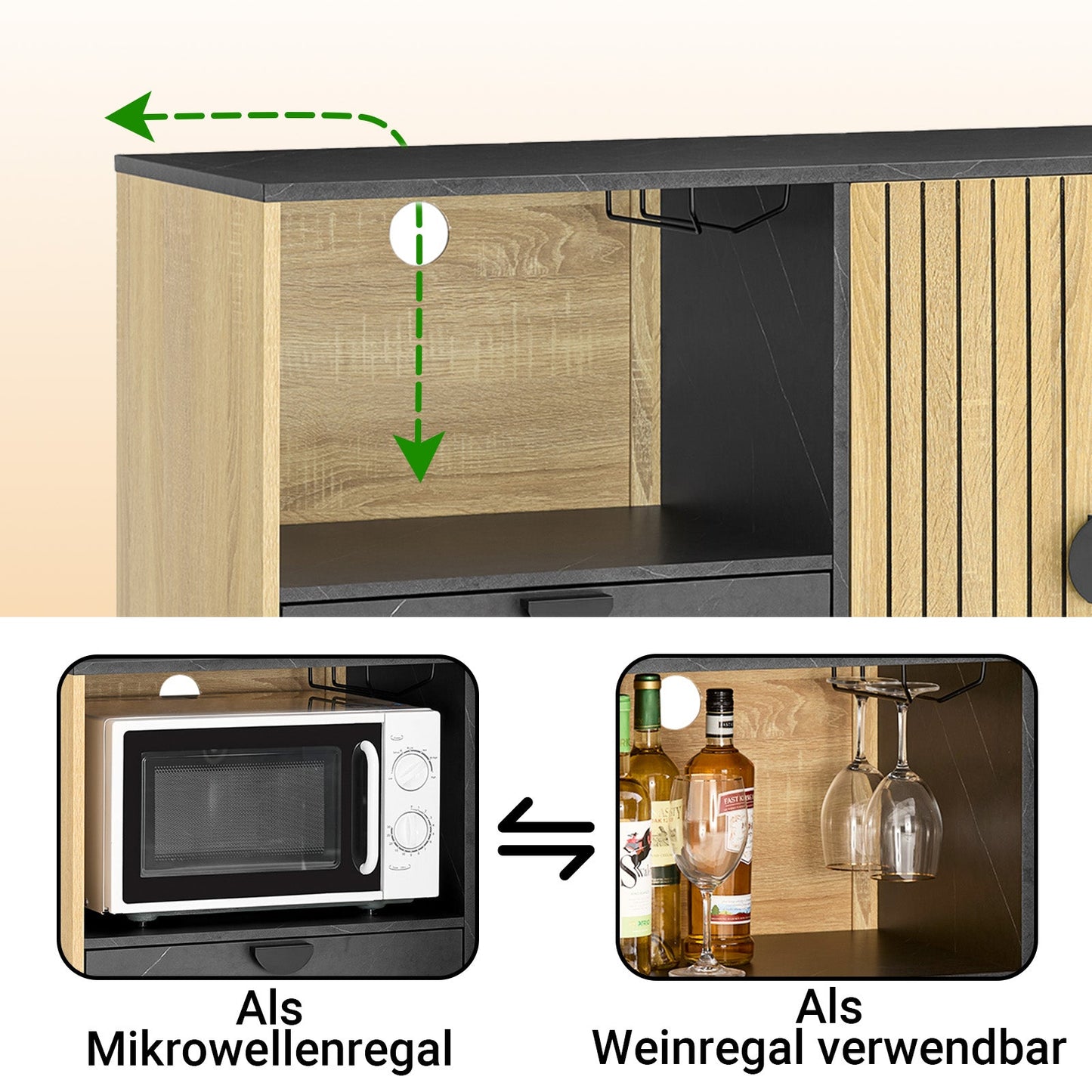 Keukenkast – Keukenbuffet – Opbergkast – Magnetronkast – Buffetkast – Met Magnetronvak en Verstelbare Plank – Eikenhout Zwart – Compact 107x85x40 cm