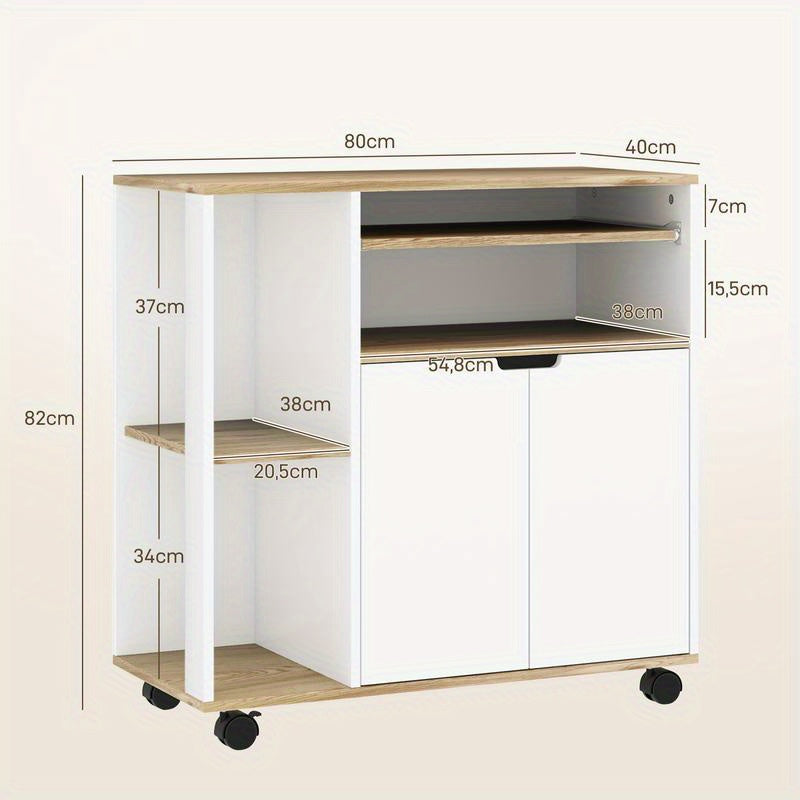 Opberkkar – Opbergwagen – Rollende Trolley – Mobiele Kar – Opvouwbare Handkar – Verstelbare Planken – Met Slot – Metalen Frame – Houtaccenten – 4 Wielen