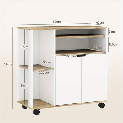 Opberkkar – Opbergwagen – Rollende Trolley – Mobiele Kar – Opvouwbare Handkar – Verstelbare Planken – Met Slot – Metalen Frame – Houtaccenten – 4 Wielen