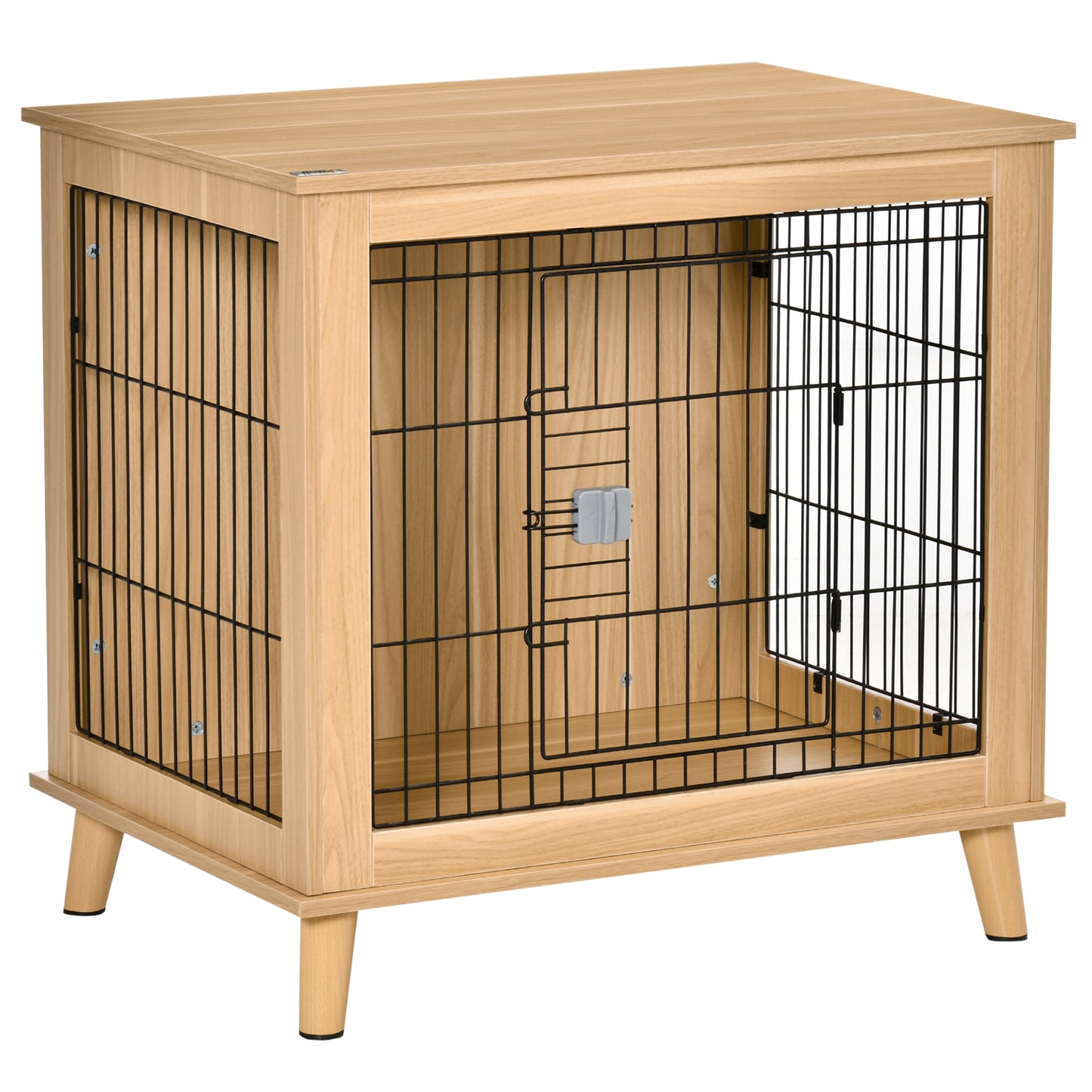 Hondenbench – Hondenhok – Transportbox – Hondenkooi – Draadkooi – Verhoogd Design – Houten Constructie – 81 x 58,5 x 76 cm