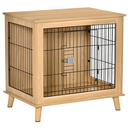 Hondenbench – Hondenhok – Transportbox – Hondenkooi – Draadkooi – Verhoogd Design – Houten Constructie – 81 x 58,5 x 76 cm