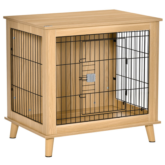 Hondenbench – Hondenhok – Transportbox – Hondenkooi – Draadkooi – Verhoogd Design – Houten Constructie – 81 x 58,5 x 76 cm