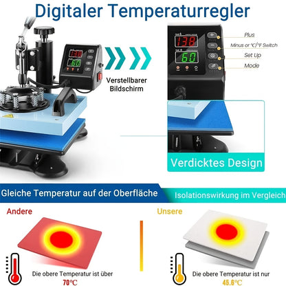 Transferpers – Hittepers – Warmtepers – Heat Press Machine – Sublimatiepers – 360° Draaibaar – 31x26 cm Persoppervlak – 650W Vermogen