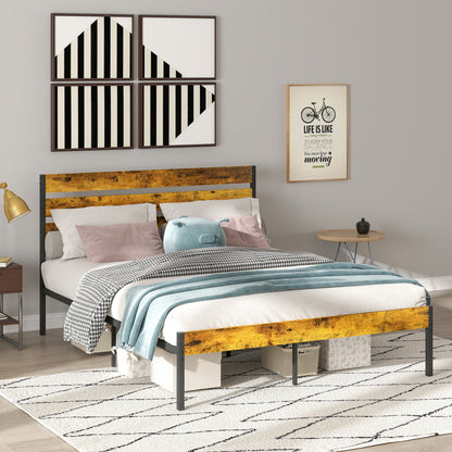 Tweepersoonsbed – Dubbelbed – Bedframe – Lattenbodem – Industrieel Bed – 160x200 cm – Onderbed Opbergruimte – Hout en Staal