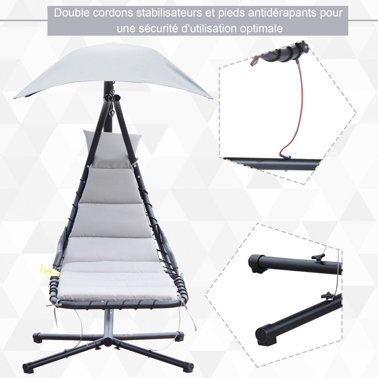 Hangstoel – Schommelstoel – Zitzak – Loungestoel – Zonnehangstoel – Modern Grijs – Verstelbare Zonneklep – Epoxy Stalen Frame
