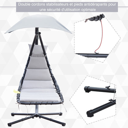 Hangstoel – Schommelstoel – Zitzak – Loungestoel – Zonnehangstoel – Modern Grijs – Verstelbare Zonneklep – Epoxy Stalen Frame