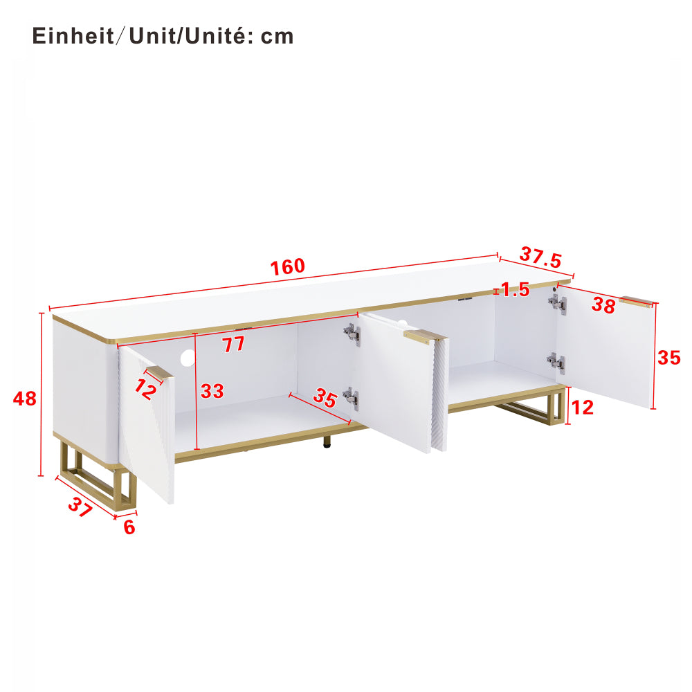 Four-door TV stand, TV mount, TV panel, low TV cabinet. Unique design, geometric texture. 160 x 37.5 x 48cm (Length x Width x Height)