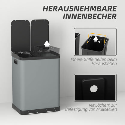 Prullenbak – Afvalbak – Vuilnisbak – Afvalemmer – Pedaalemmer – Metalen Behuizing – 2x30 Liter Met Softclose Pedaal</s>
