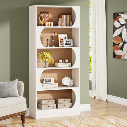 Boekenkast – Boekenrek – Opbergkast – Vakkenkast – Stellingkast – 6-Laags Wit – 180 cm Hoog – Stevig Spaanplaat – Vrijstaand Met Boogvormige Planken