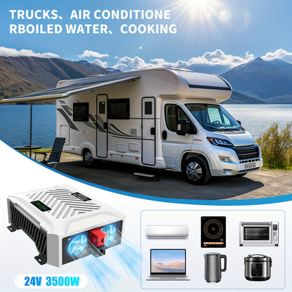 Omvormer – Spanningsomvormer – Inverter – Stroomomvormer – 3500W Pure Sinus – 7000W Pieks vermogen – Overbelasting Bescherming – Aluminium Behuizing met Koeling