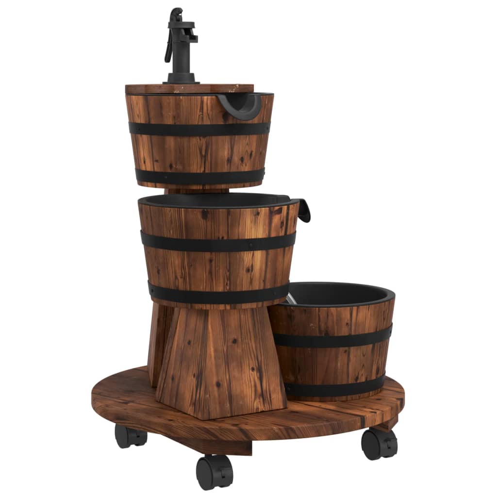 Waterfontein – Tuinfontein – Buitenfontein – Tuindecoratie – Vijverornament – Massief Vurenhout – Inclusief Waterpomp en Wielen – 55x55x80 cm