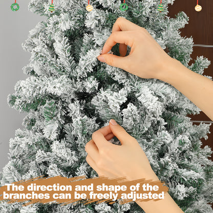 Kunstkerstboom – Kunstboom – Kerstboom Met Sneeuwvlokken – Nepspar – Flocked Kerstboom – 210 cm Hoog – Duurzaam PVC Met Inklapbare Metalen Stand