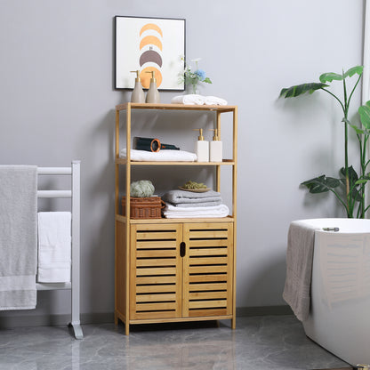 Badkamerkast – Badkamermeubel – Opbergkast – Kolomkast – Bamboehouten Kast – Ventilerende Lamellendeuren – 60x30x120 cm