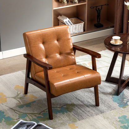 Fauteuil – Stoel – Loungefauteuil – Relaxstoel – Draaifauteuil – Ergonomisch Design – Stevig Houten Frame – Vintage Karamelbruin – Dikke Schuimvulling – Faux Leren Bekleding