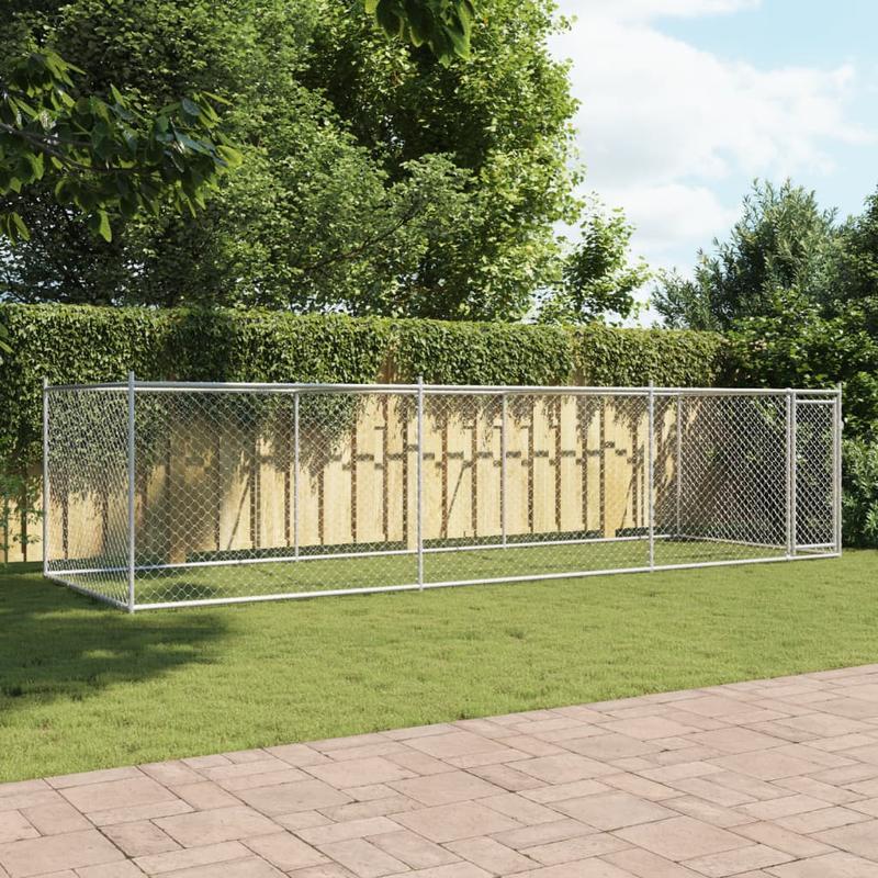 Hondenren – Hondenkooi – Hondenbench – Buitenkennel – Metalen Hondenren Grijs – Gegalvaniseerd Roestbestendig IJzer – 600x200x150 cm – Vooraf Gemonteerd