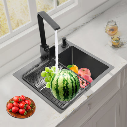 Keukenspoelbak – Spoelbak – Wasbak – Gootsteen – Afwasbak – 201 RVS – Mat Zwart – 45x40 cm – Inclusief Kraan & Zeepdispenser