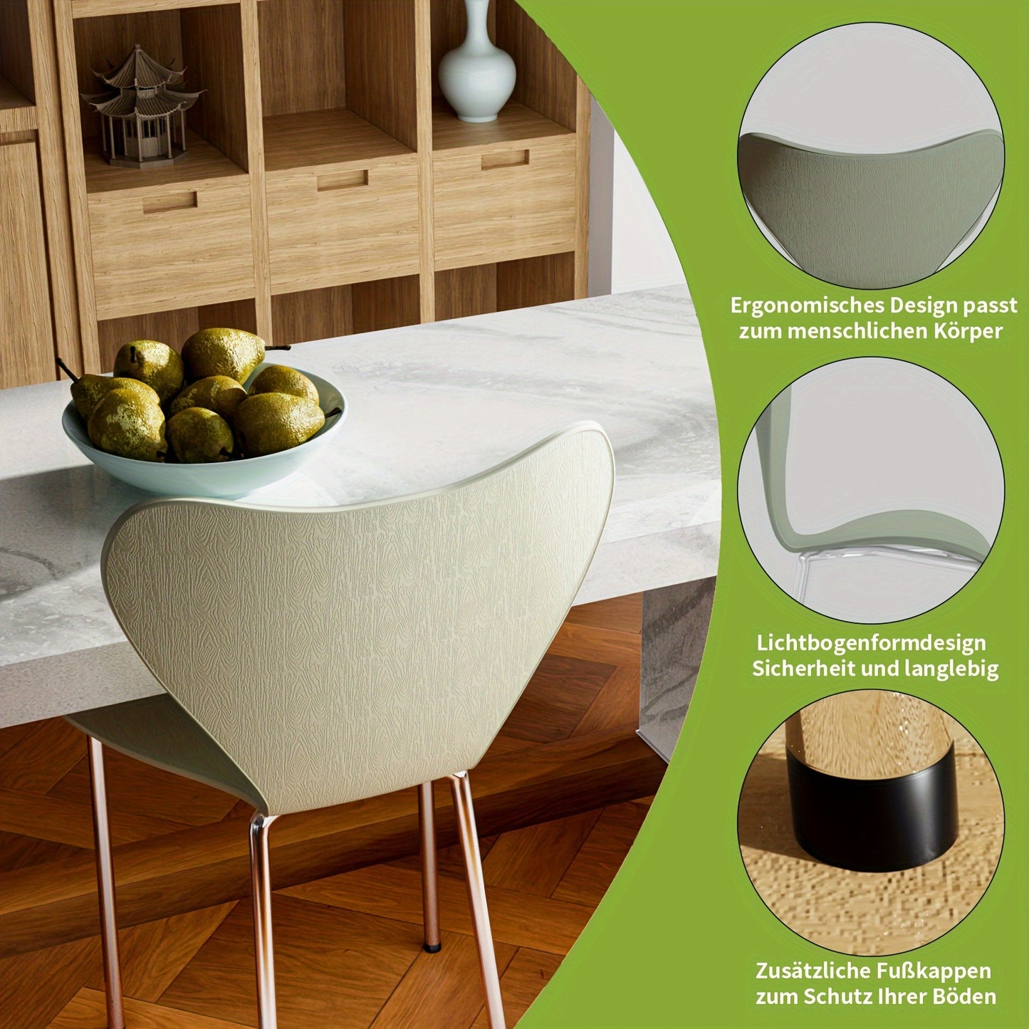 Set van 4 Scandinavische Stoelen – Eetkamerstoelen met Plastic Rugleuning en Metalen Poten – Geschikt voor Keuken, Woonkamer, Kantoor of Vergaderruimte