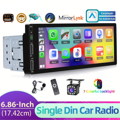 Carplayer – Autoradio – Multimedia Speler – Auto Multimedia – 1DIN Car Stereo – 6,86 Inch Scherm – Achteruitrijcamera Ondersteuning