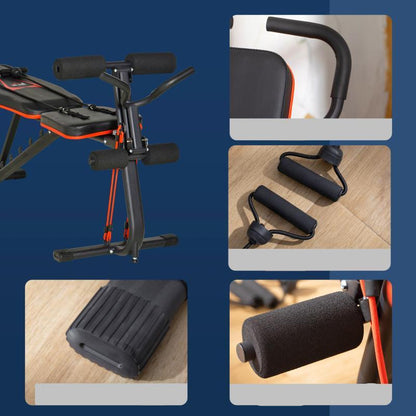 Fitnessbank – Halterbank – Trainingsbank – Bench Press – Dumbbell Bank – Verstelbaar in 6 standen – Elastisch Weerstandssysteem tot 150kg – Robuust Stalen Frame met Veiligheidsvergrendeling