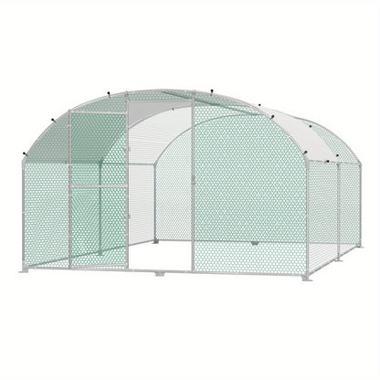 Kippenhok – Kippenren – Pluimveehuis – Kippenren Buiten – Kippenkooi Dome Dak – 8x3x2m – Gegalvaniseerd Staal – Volledige Overkapping