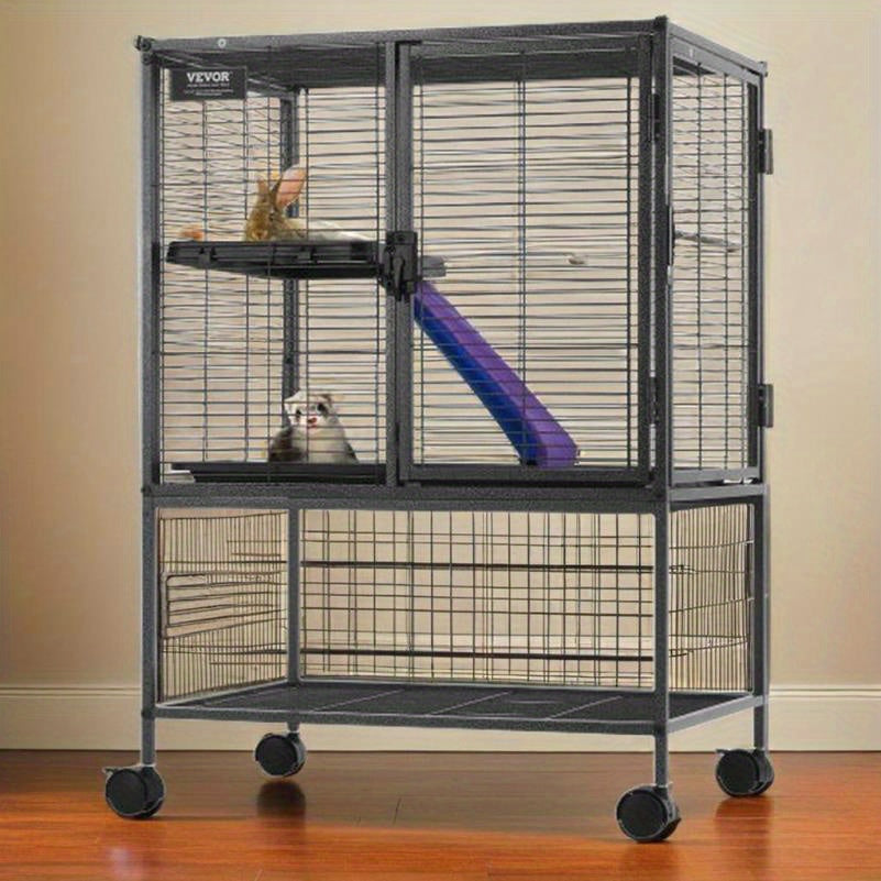 Rattenkooi – Knaagdierkooi – Frettenkooi – Kleine Dieren Kooi – Metalen Dierenverblijf – Twee Verdiepingen – Uitschuifbare Lade – Wieltjes Voor Mobiliteit