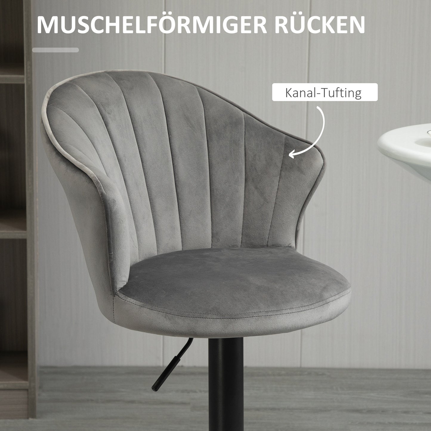 Barkrukken – Barstoelen – Keukenstoelen – Bistrostoelen – Krukken – Draaibaar – Verstelbare Hoogte – Fluweelachtige Bekleding – Met Rugleuning – Grijs – 54x56x91-111 cm