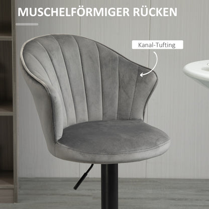 Barkrukken – Barstoelen – Keukenstoelen – Bistrostoelen – Krukken – Draaibaar – Verstelbare Hoogte – Fluweelachtige Bekleding – Met Rugleuning – Grijs – 54x56x91-111 cm
