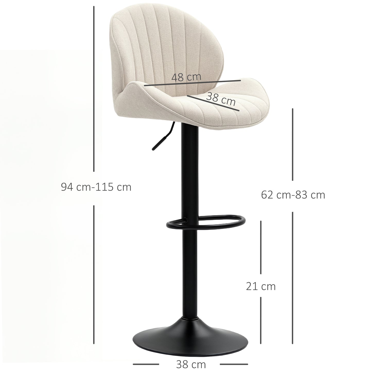 Barstoel – Kruk – Barkruk – Keukenstoel – Barstoel Met Rugleuning – 360° Draaibaar – Verstelbare Hoogte – Stalen Frame – Beige