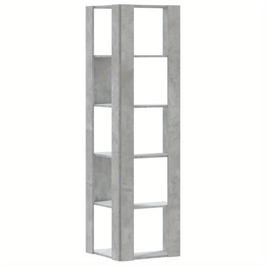 Hoekboekenplank – Boekenkast – Hoekkast – Wandrek – Opbergmeubel – Betonlook Grijs – 5 Planken – 50x50x179 cm – Hout en Kunstboard