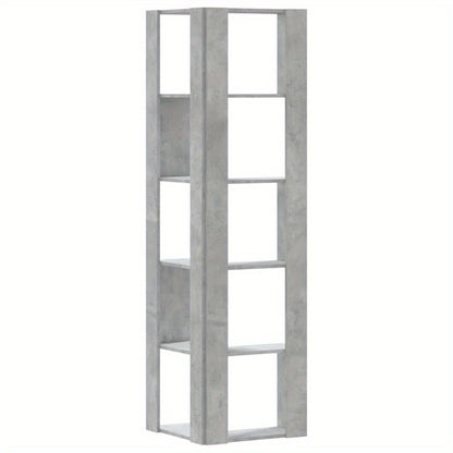 Hoekboekenplank – Boekenkast – Hoekkast – Wandrek – Opbergmeubel – Betonlook Grijs – 5 Planken – 50x50x179 cm – Hout en Kunstboard