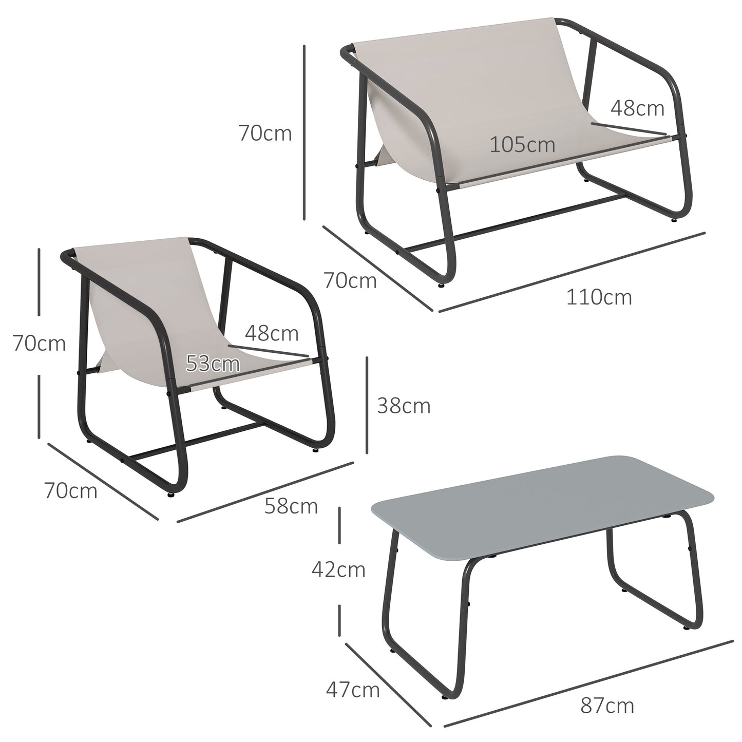 Tuinmeubelset 4-Delig – Balkonset – Terrasmeubilair – Buitenmeubels – Loungeset – Crèmewit – Weerbestendig Mesh – Gepoedercoat Stalen Frame