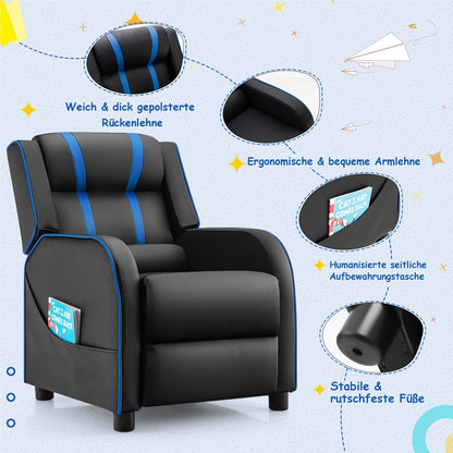 Kinderfauteuil – Kinderstoel – Kinderbank – Kinderzitje – Kindermeubel – Verstelbare Rugleuning en Voetsteun – Kunstleer Blauw 69x53x74 cm