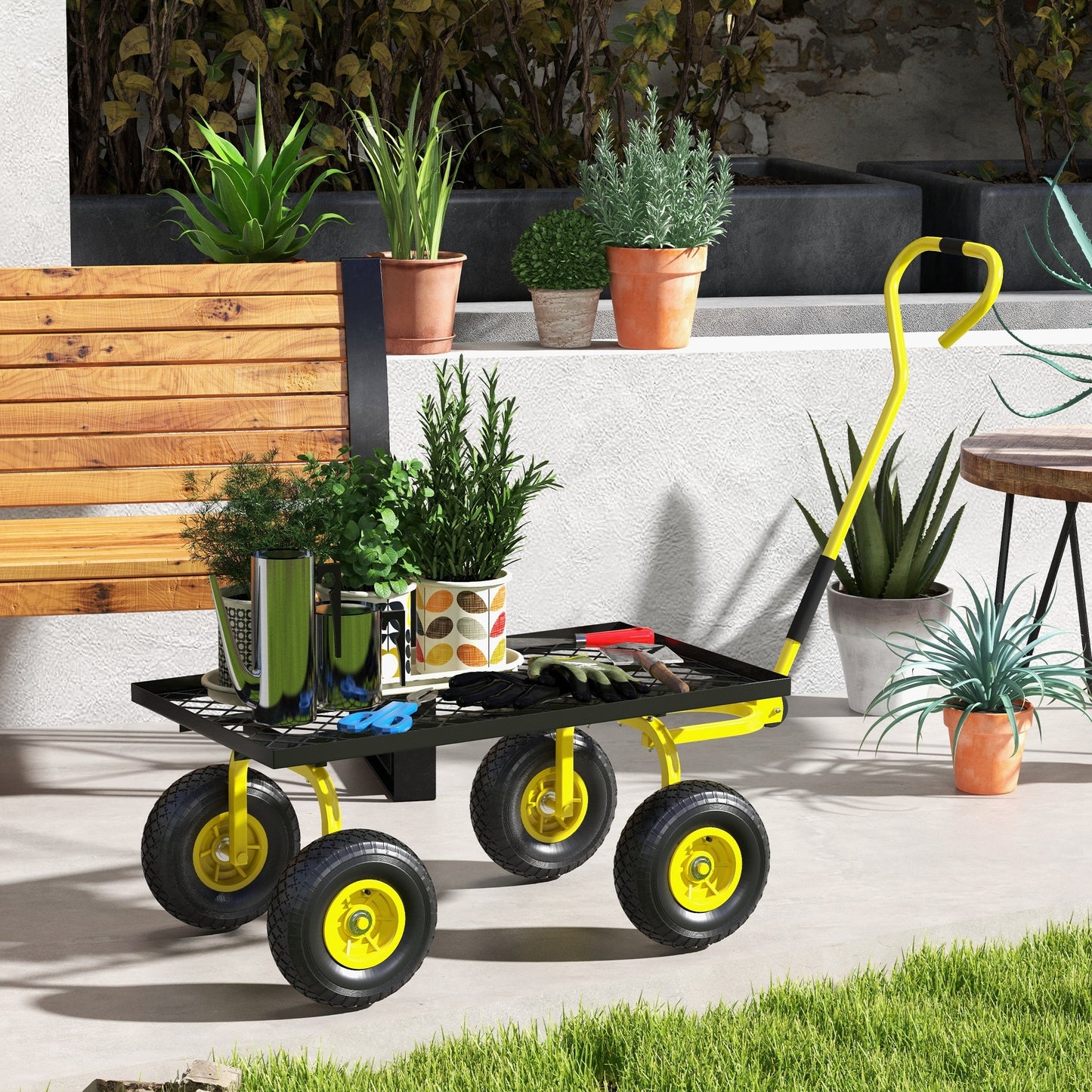 Tuinwagen – Tuinkar – Bolderkar – Transportkar – Handkar – Metalen Frame – 150 Kg Draagvermogen – 94x48,5x100 cm