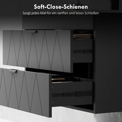 Badkamerkast Wandmeubel – Wastafelmeubel – Badkamermeubel – Opbergkast – Met Keramische Waskom – Zwart Mat – Soft-Close Lades – Ruimtebesparend Design – 76x46x50 cm
