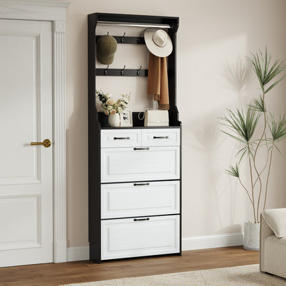 Halmeubel – Schoenenkast – Schoenenrek – Kapstok – Opbergkast – Wit – 3 Klapdeurtjes & 2 Lades – Ruimtebesparend & Stevig MDF