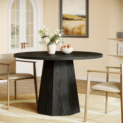 Eettafel – Ronde Tafel – Keukentafel – Dinnertafel – Tafel – Massief Houten Poten – Krasbestendig Gefineerd Spaanplaat – Compact 118 cm – Modern Farmhouse Design